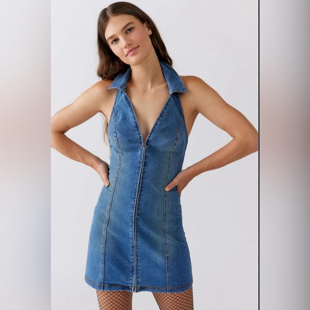Urban Outfitters Denim Zip-Up Mini Dress